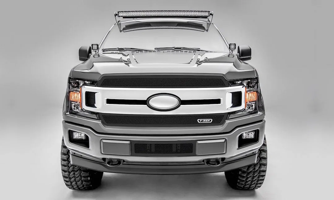 51711 – T-REX Grille Insert, Overlay Mesh Style Without Light Cutout Powder Coated Black Steel 2 Piece